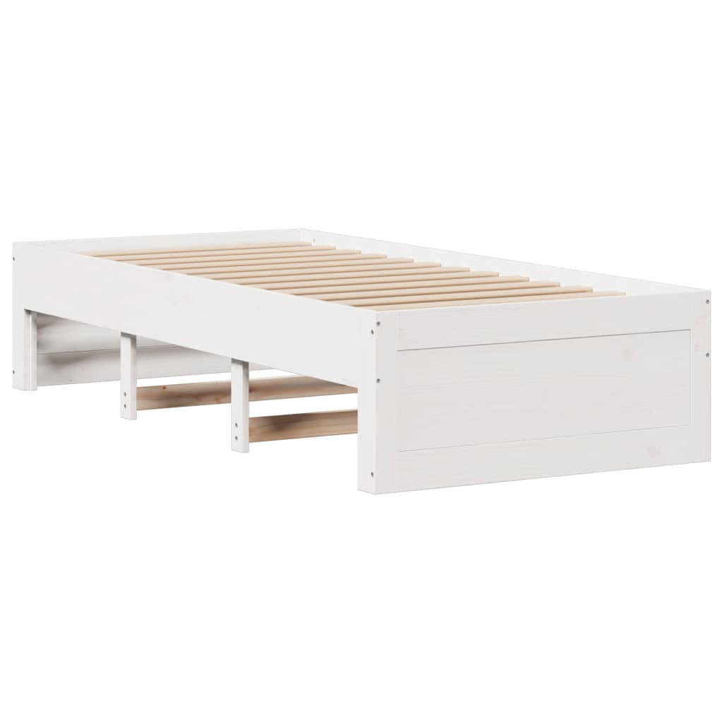 vidaXL Pat cu bibliotecă fără saltea, alb, 75x190 cm, lemn masiv pin