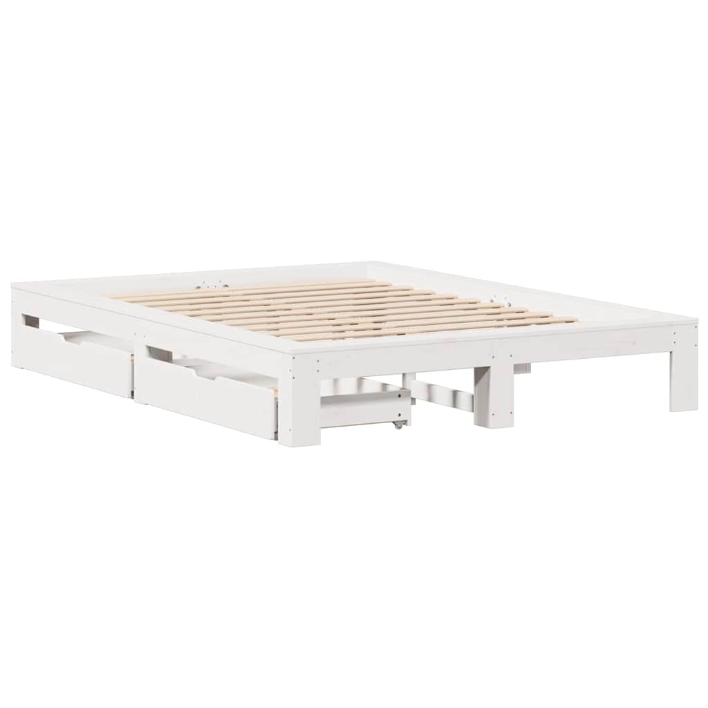 vidaXL Cadru de pat fără saltea, alb, 150x200 cm, lemn masiv pin vidaXL Cadru de pat fără saltea, alb, 150x200 cm, lemn masiv pin