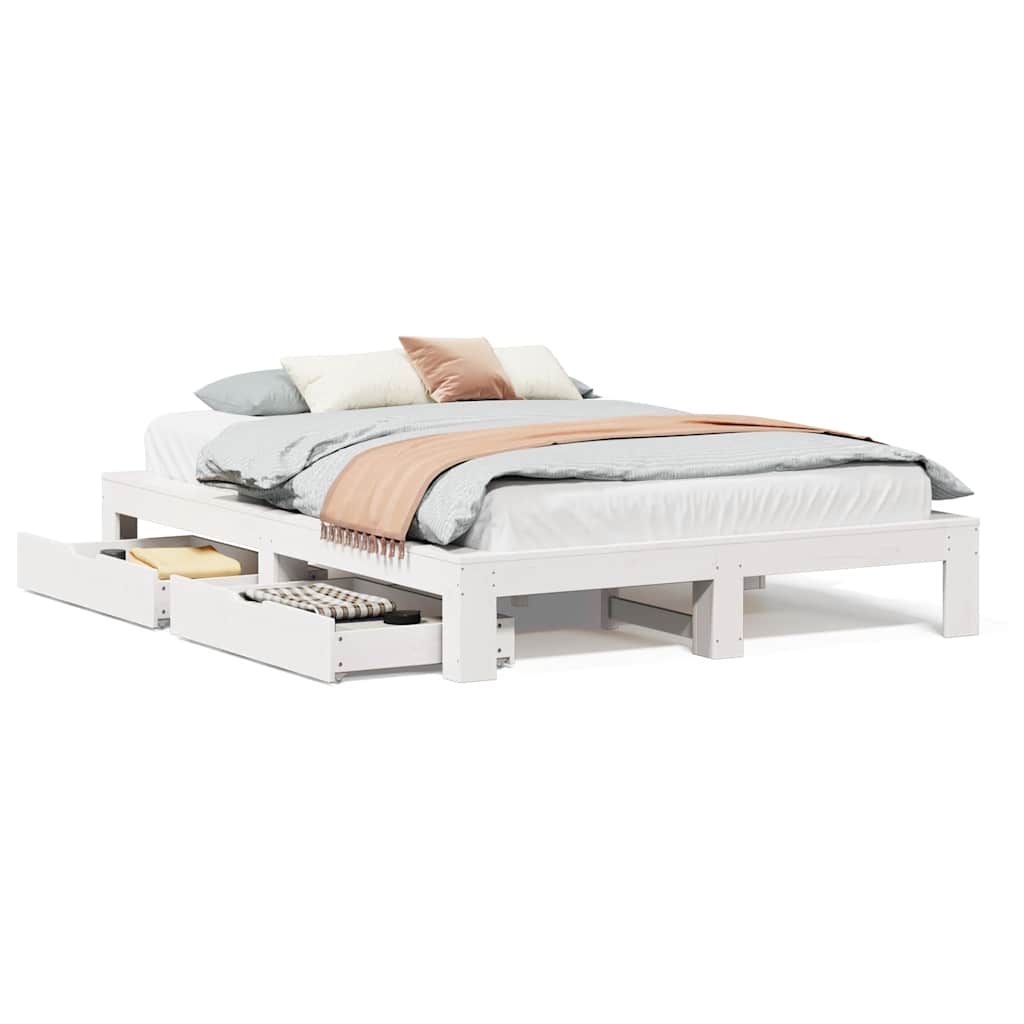 vidaXL Cadru de pat fără saltea, alb, 140x190 cm, lemn masiv de pin vidaXL Cadru de pat fără saltea, alb, 140x190 cm, lemn masiv de pin