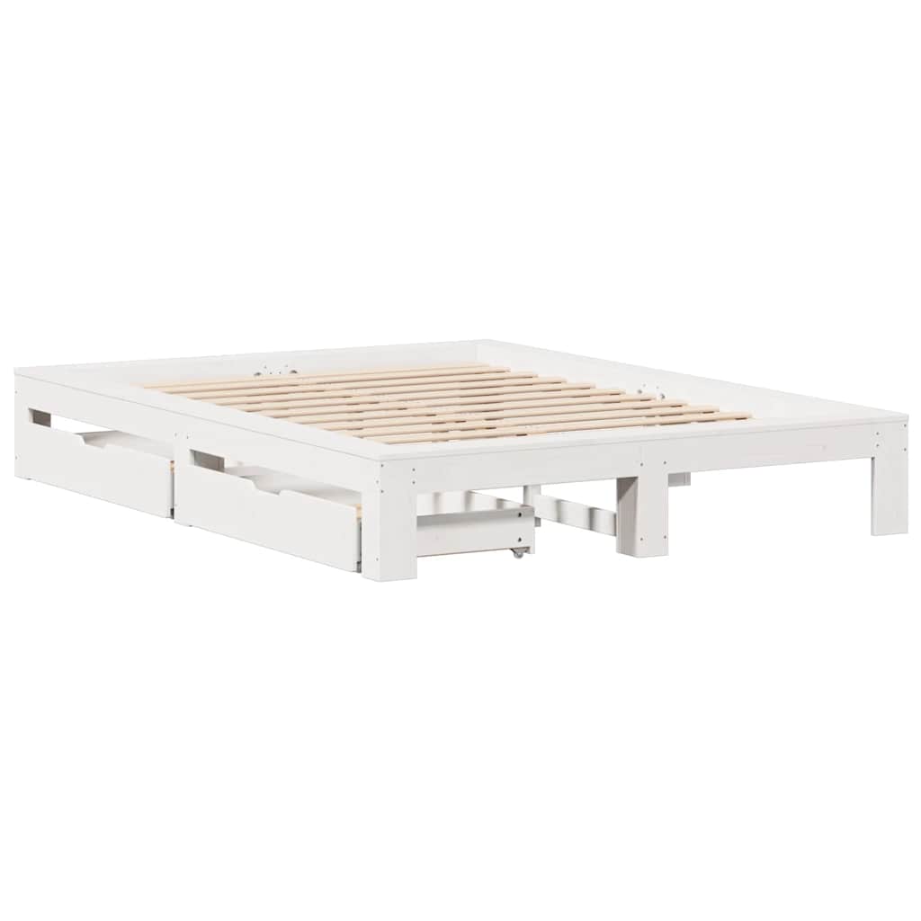 vidaXL Cadru de pat fără saltea, alb, 140x190 cm, lemn masiv de pin vidaXL Cadru de pat fără saltea, alb, 140x190 cm, lemn masiv de pin