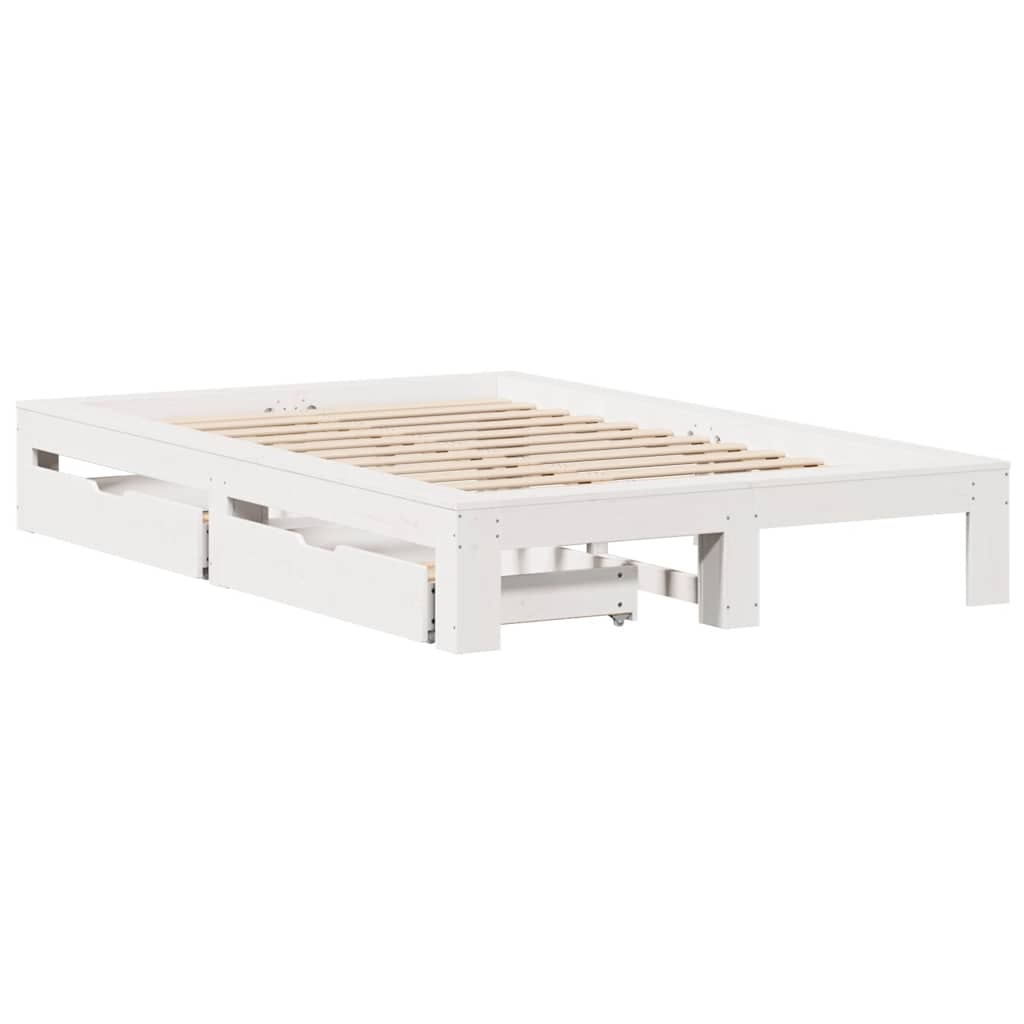 vidaXL Cadru de pat fără saltea, alb, 135x190 cm, lemn masiv de pin