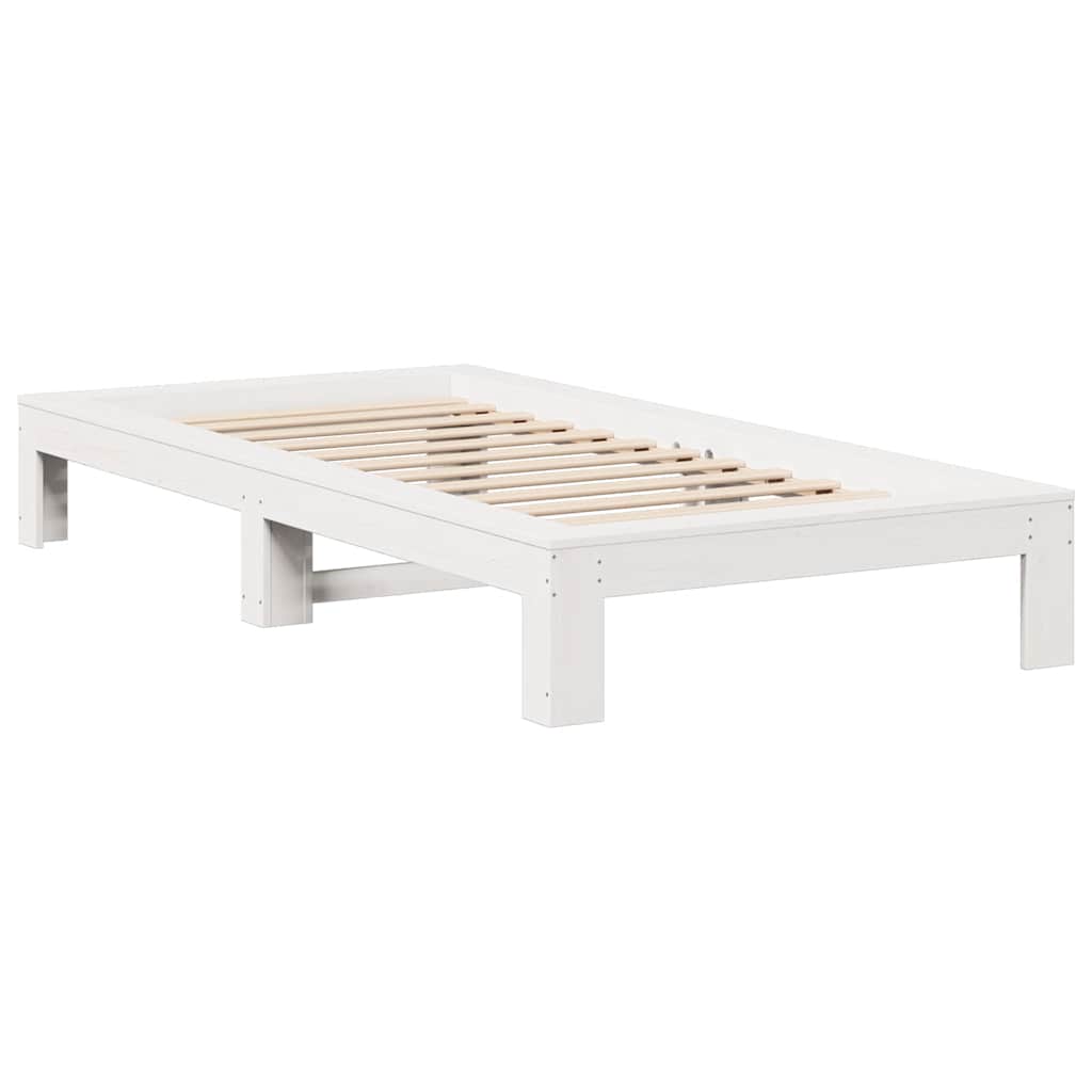 vidaXL Cadru de pat fără saltea, alb, 75x190 cm, lemn masiv de pin