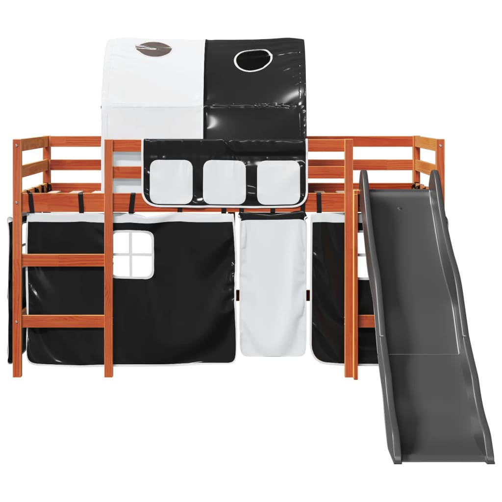 vidaXL Pat etajat de copii cu tunel alb/negru 80x200 cm lemn masiv pin vidaXL Pat etajat de copii cu tunel alb/negru 80x200 cm lemn masiv pin