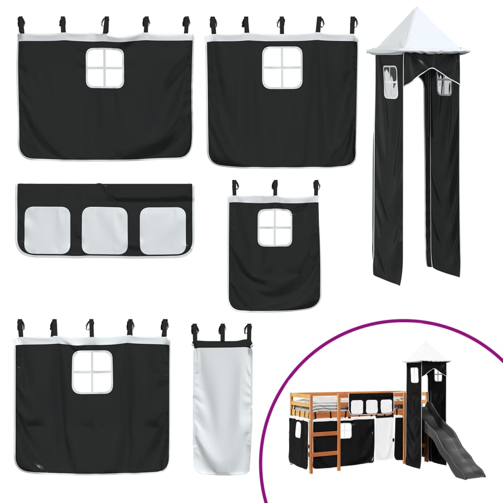 vidaXL Pat etajat de copii cu turn alb/negru 80x200 cm lemn masiv pin