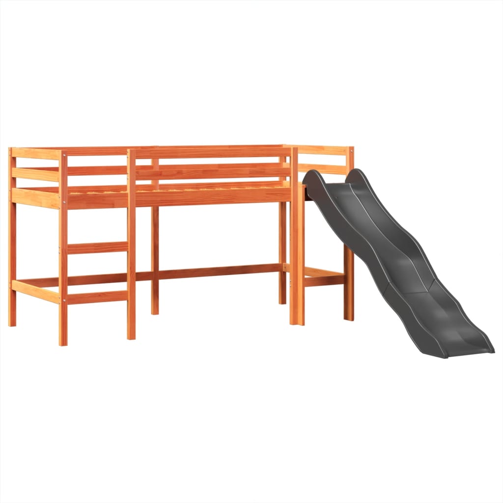 vidaXL Pat etajat de copii cu turn albastru 80x200 cm lemn masiv pin