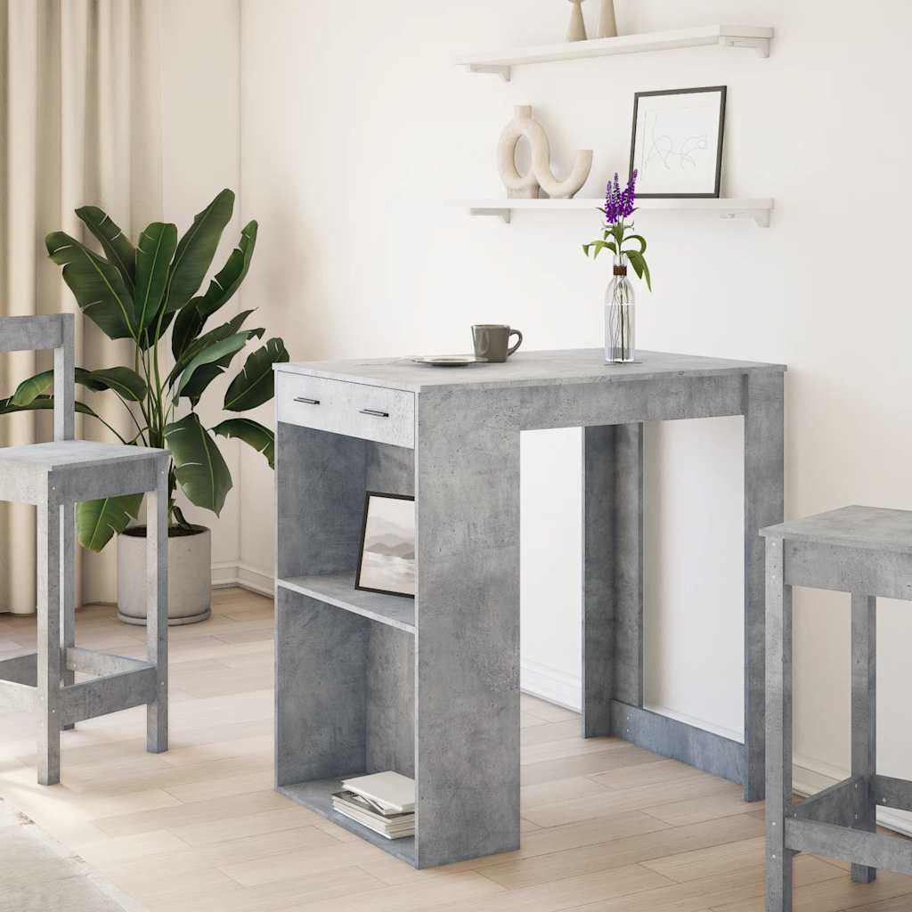 vidaXL Masă de bar, gri beton, 102x70x103,5 cm, lemn prelucrat