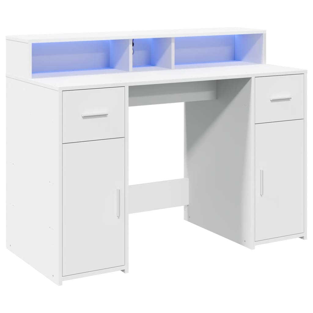 vidaXL Birou cu lumini LED, alb, 120x55x91 cm, lemn prelucrat vidaXL Birou cu lumini LED, alb, 120x55x91 cm, lemn prelucrat