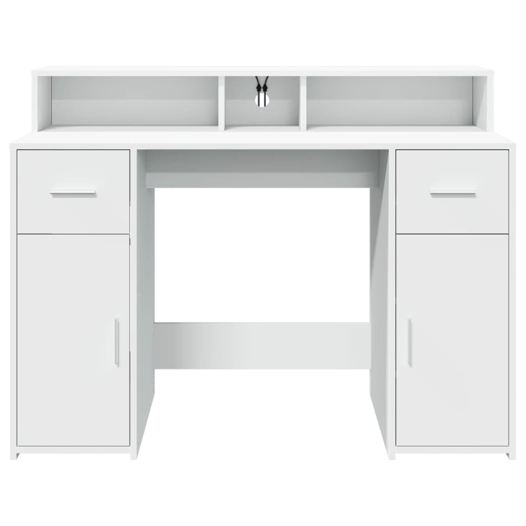 vidaXL Birou cu lumini LED, alb, 120x55x91 cm, lemn prelucrat vidaXL Birou cu lumini LED, alb, 120x55x91 cm, lemn prelucrat