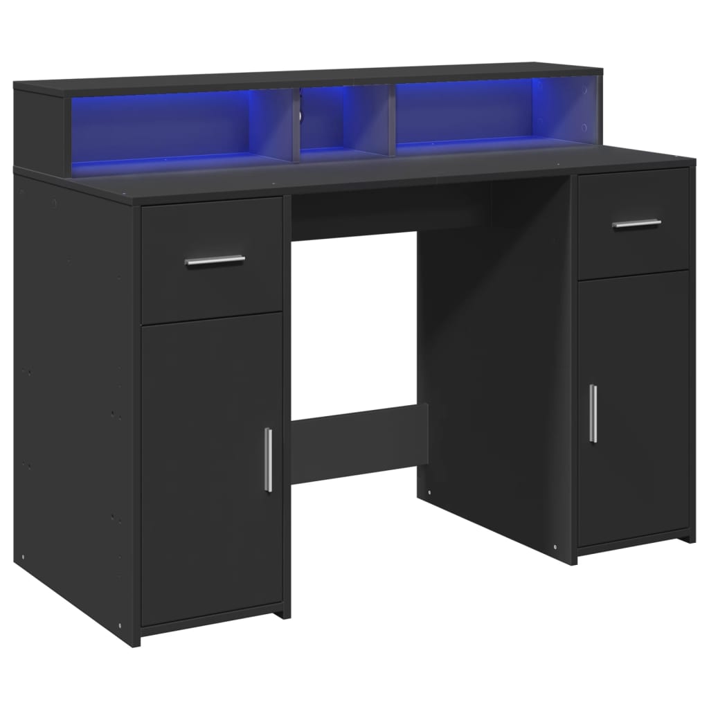 vidaXL Birou cu lumini LED, negru, 120x55x91 cm, lemn prelucrat vidaXL Birou cu lumini LED, negru, 120x55x91 cm, lemn prelucrat