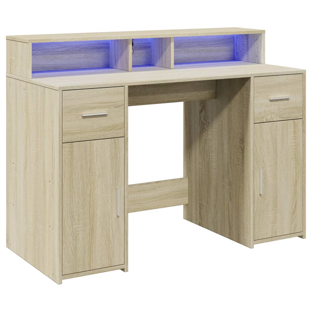 vidaXL Birou cu lumini LED stejar sonoma, 120x55x91 cm, lemn prelucrat vidaXL Birou cu lumini LED stejar sonoma, 120x55x91 cm, lemn prelucrat