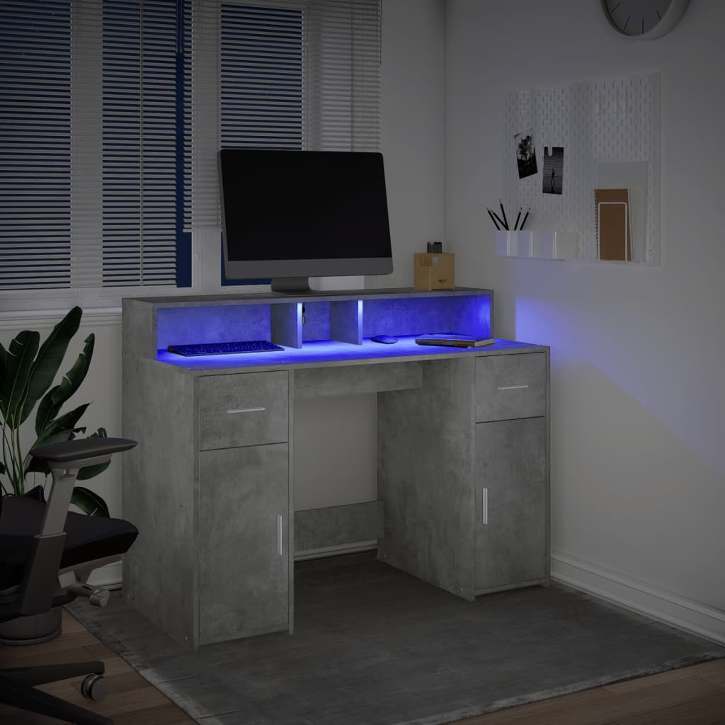 vidaXL Birou cu lumini LED, gri beton, 120x55x91 cm, lemn prelucrat vidaXL Birou cu lumini LED, gri beton, 120x55x91 cm, lemn prelucrat