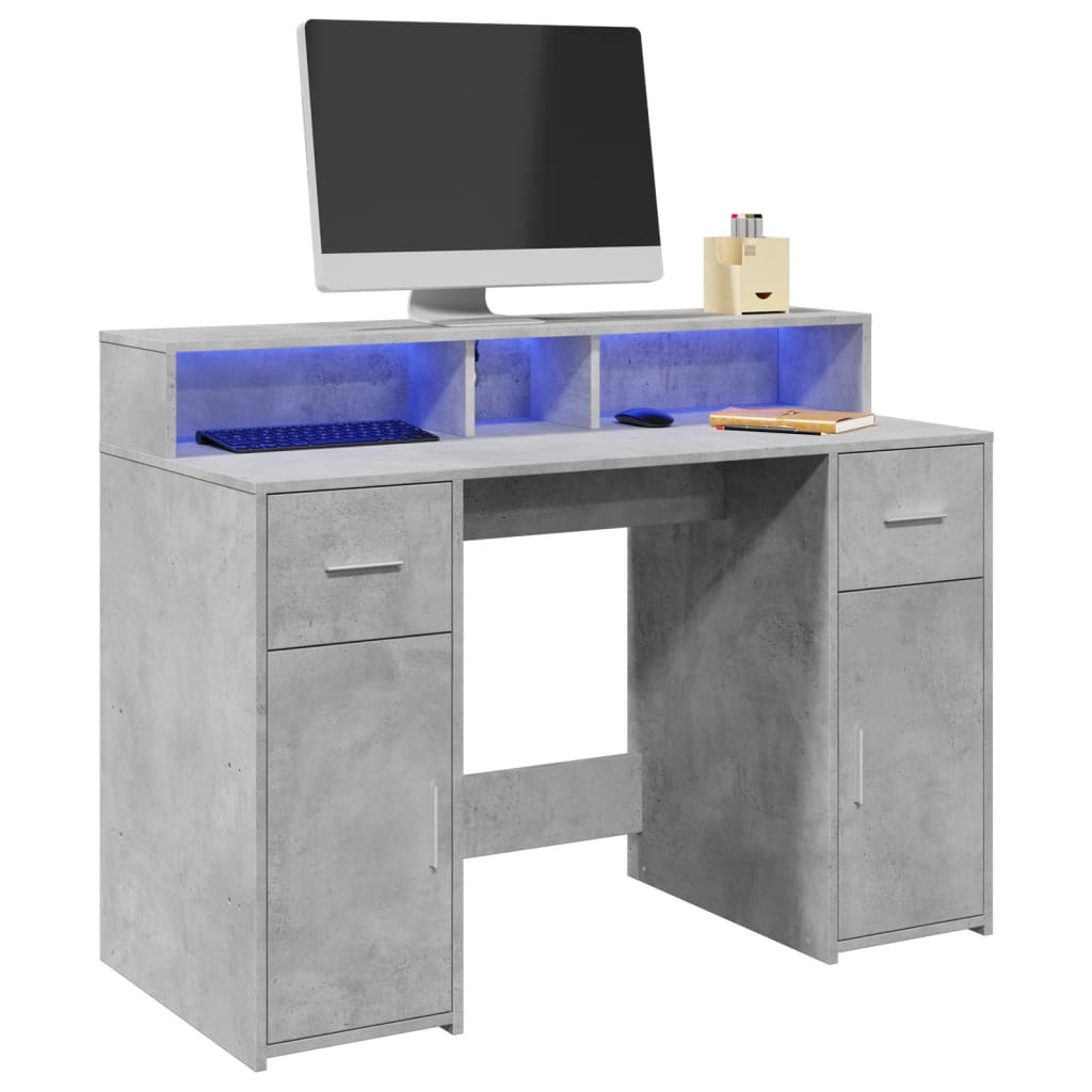 vidaXL Birou cu lumini LED, gri beton, 120x55x91 cm, lemn prelucrat vidaXL Birou cu lumini LED, gri beton, 120x55x91 cm, lemn prelucrat