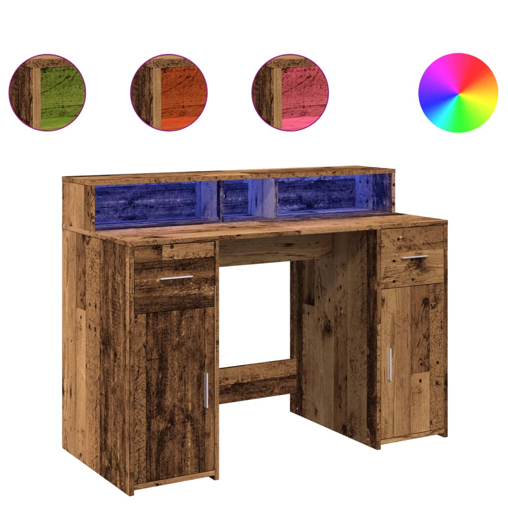 vidaXL Birou cu lumini LED, lemn vechi, 120x55x91 cm, lemn prelucrat vidaXL Birou cu lumini LED, lemn vechi, 120x55x91 cm, lemn prelucrat