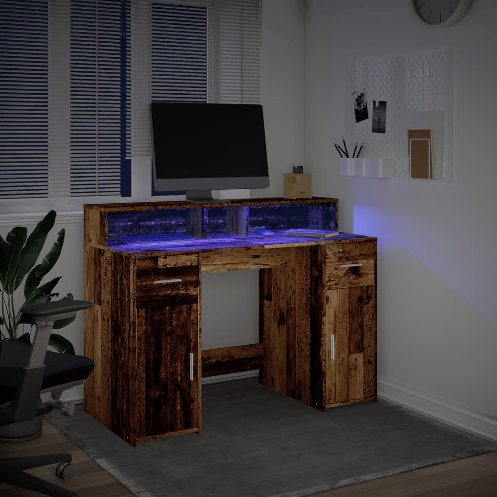 vidaXL Birou cu lumini LED, lemn vechi, 120x55x91 cm, lemn prelucrat vidaXL Birou cu lumini LED, lemn vechi, 120x55x91 cm, lemn prelucrat