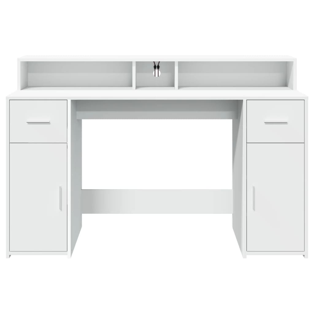 vidaXL Birou cu lumini LED, alb, 140x55x91 cm, lemn prelucrat vidaXL Birou cu lumini LED, alb, 140x55x91 cm, lemn prelucrat