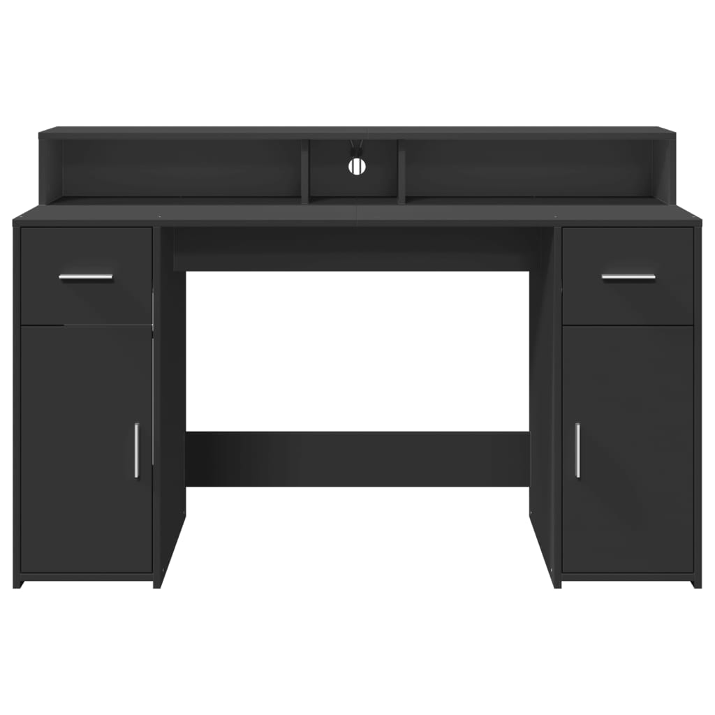 vidaXL Birou cu lumini LED, negru, 140x55x91 cm, lemn prelucrat