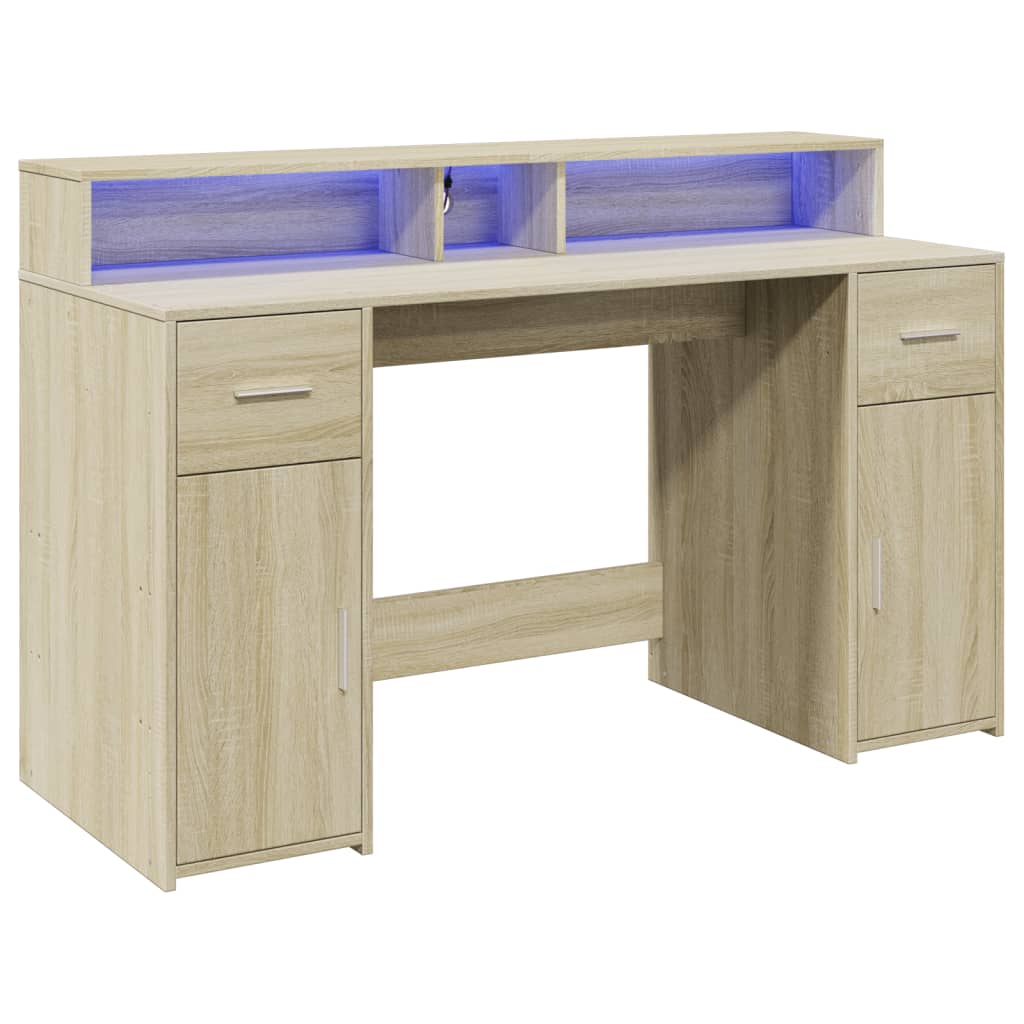 vidaXL Birou cu lumini LED stejar sonoma, 140x55x91 cm, lemn prelucrat vidaXL Birou cu lumini LED stejar sonoma, 140x55x91 cm, lemn prelucrat