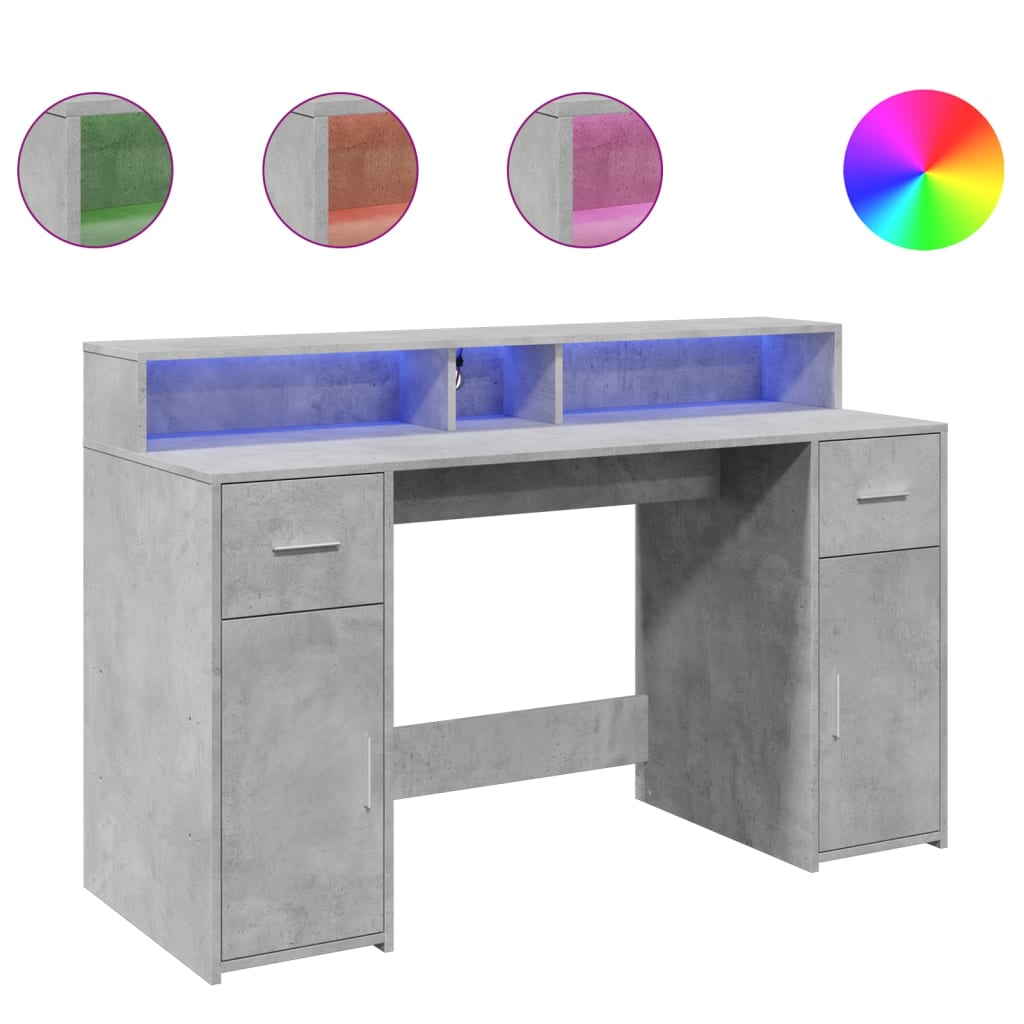 vidaXL Birou cu lumini LED, gri beton, 140x55x91 cm, lemn prelucrat vidaXL Birou cu lumini LED, gri beton, 140x55x91 cm, lemn prelucrat
