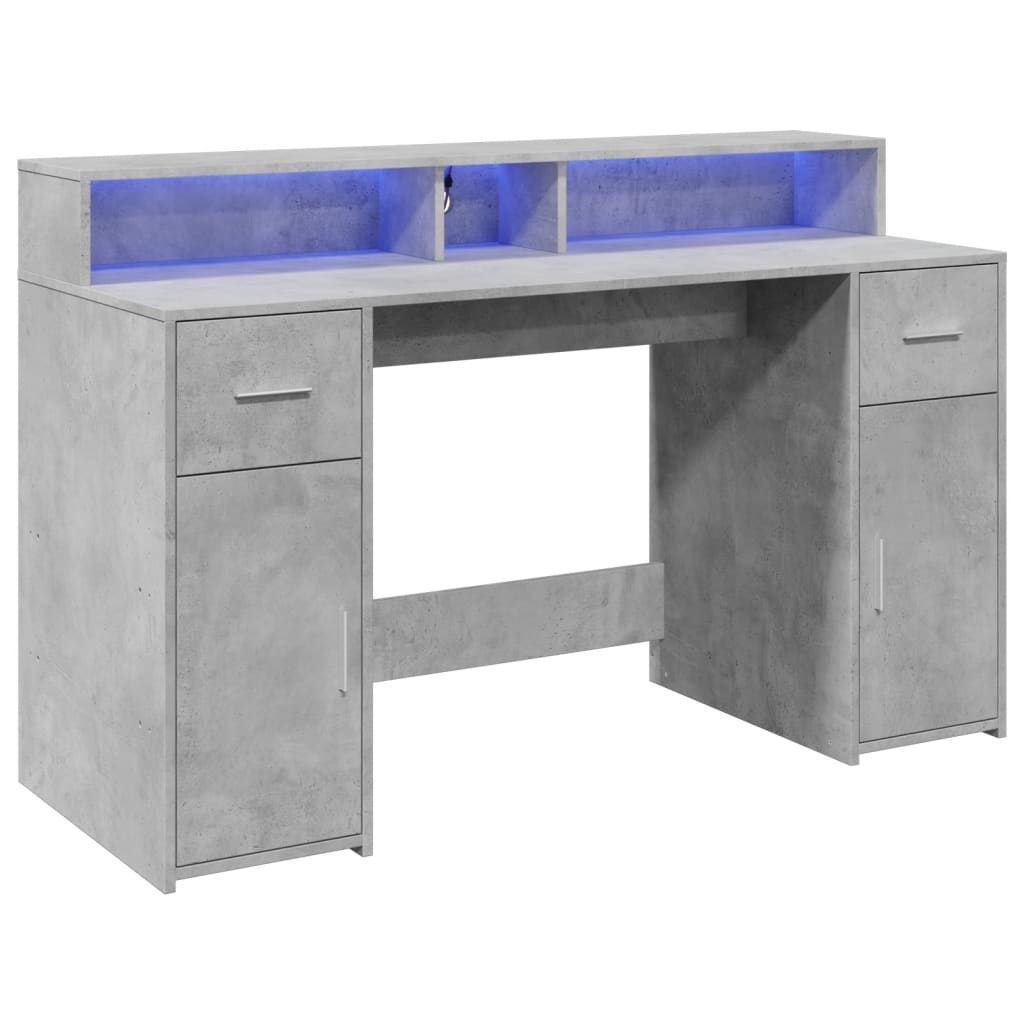 vidaXL Birou cu lumini LED, gri beton, 140x55x91 cm, lemn prelucrat vidaXL Birou cu lumini LED, gri beton, 140x55x91 cm, lemn prelucrat