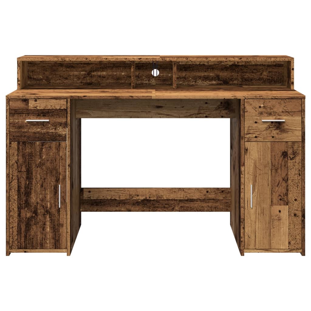 vidaXL Birou cu lumini LED, lemn vechi, 140x55x91 cm, lemn prelucrat