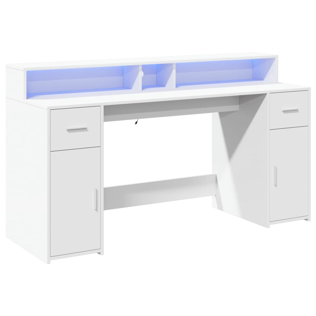 vidaXL Birou cu lumini LED, alb, 160x55x91 cm, lemn prelucrat vidaXL Birou cu lumini LED, alb, 160x55x91 cm, lemn prelucrat