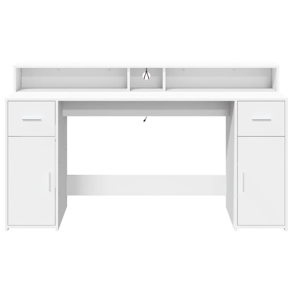 vidaXL Birou cu lumini LED, alb, 160x55x91 cm, lemn prelucrat vidaXL Birou cu lumini LED, alb, 160x55x91 cm, lemn prelucrat