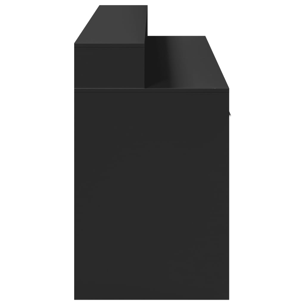 vidaXL Birou cu lumini LED, negru, 160x55x91 cm, lemn prelucrat