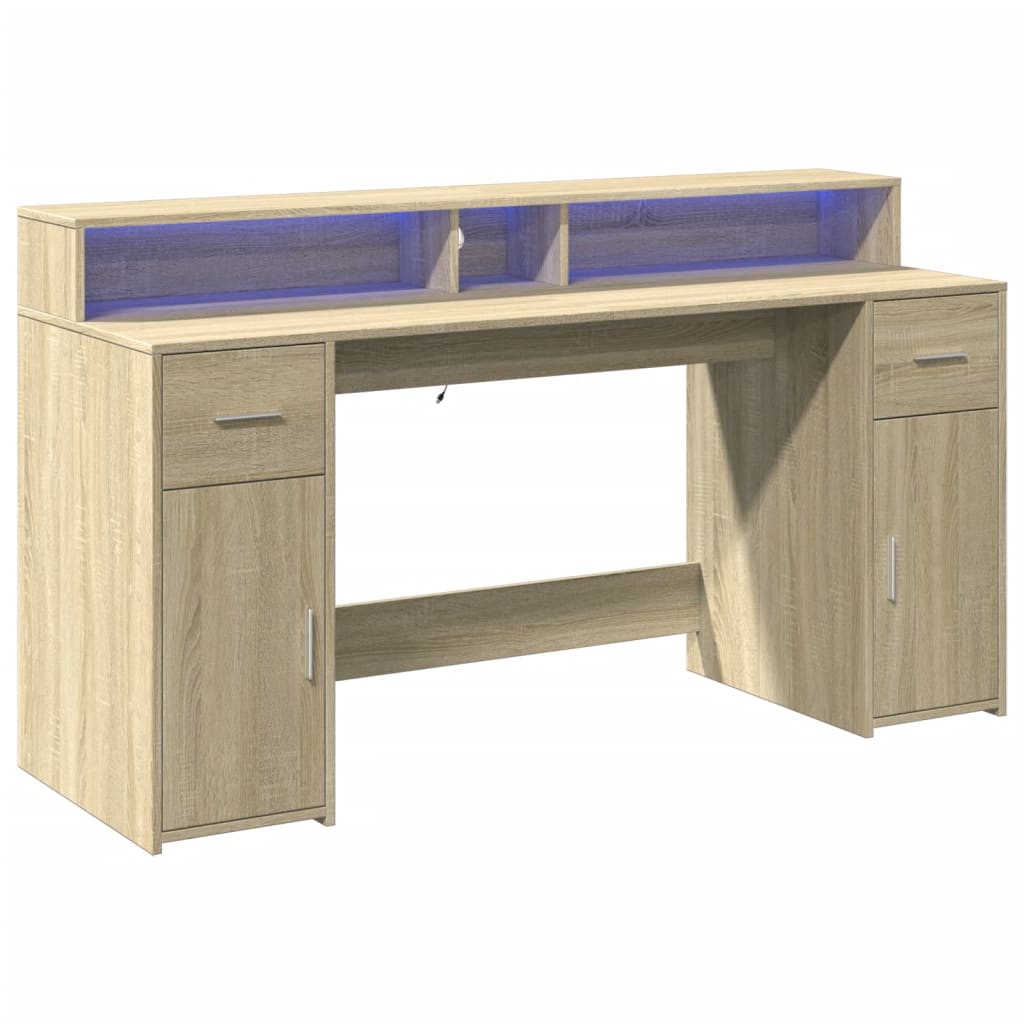 vidaXL Birou cu lumini LED stejar sonoma, 160x55x91 cm, lemn prelucrat vidaXL Birou cu lumini LED stejar sonoma, 160x55x91 cm, lemn prelucrat