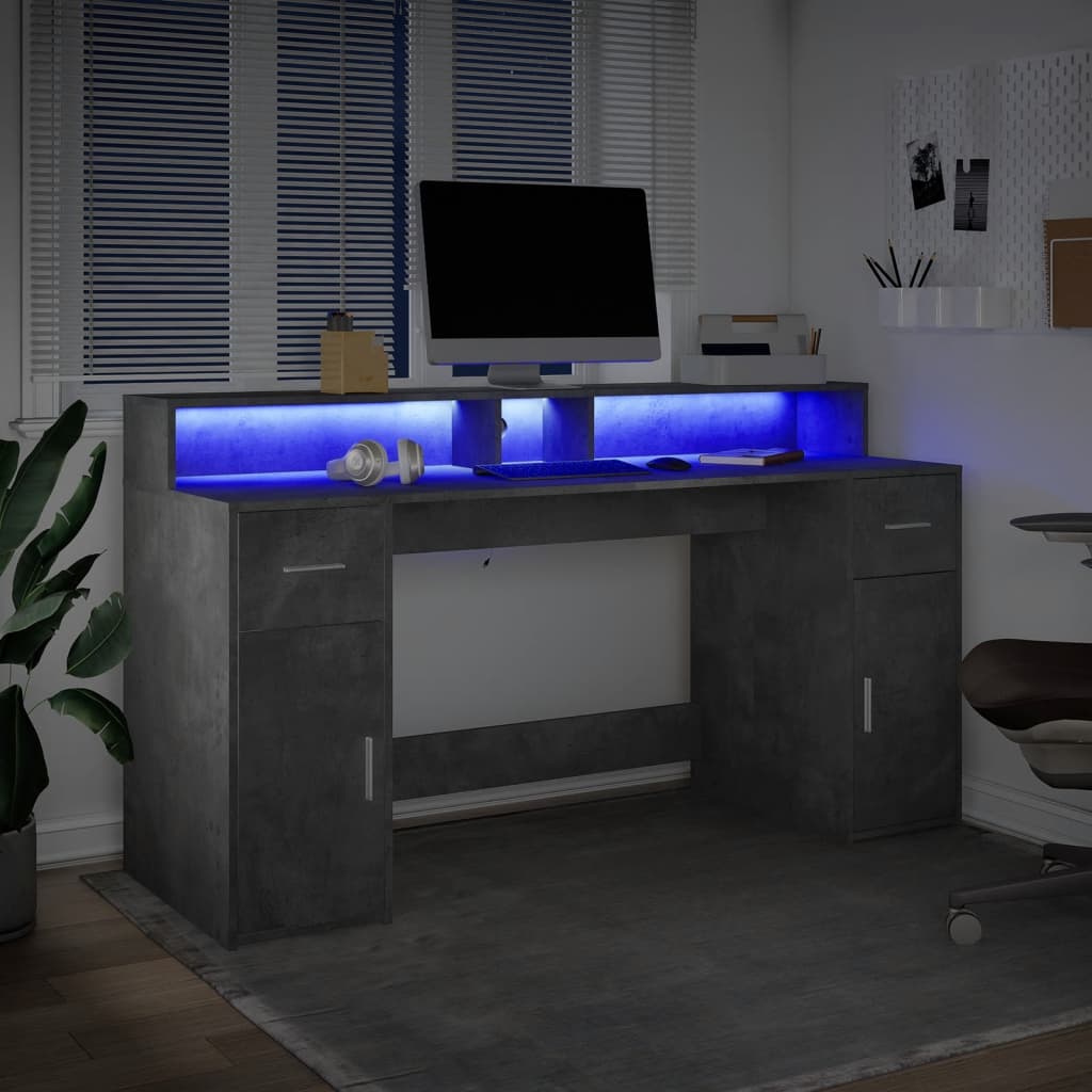 vidaXL Birou cu lumini LED, gri beton, 160x55x91 cm, lemn prelucrat vidaXL Birou cu lumini LED, gri beton, 160x55x91 cm, lemn prelucrat