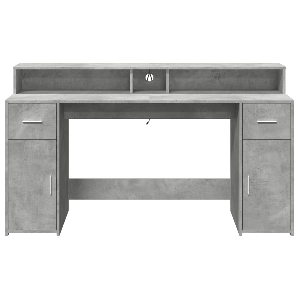 vidaXL Birou cu lumini LED, gri beton, 160x55x91 cm, lemn prelucrat vidaXL Birou cu lumini LED, gri beton, 160x55x91 cm, lemn prelucrat