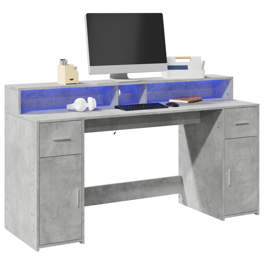 vidaXL Birou cu lumini LED, gri beton, 160x55x91 cm, lemn prelucrat vidaXL Birou cu lumini LED, gri beton, 160x55x91 cm, lemn prelucrat