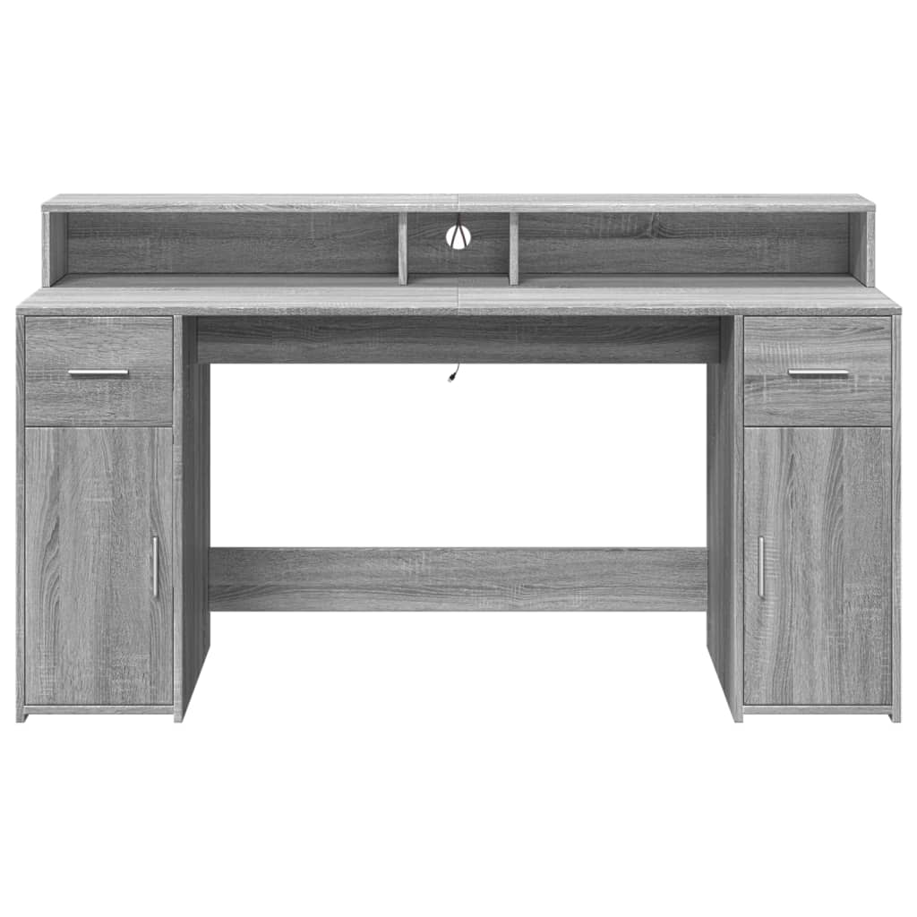 vidaXL Birou cu lumini LED, gri sonoma, 160x55x91 cm, lemn prelucrat