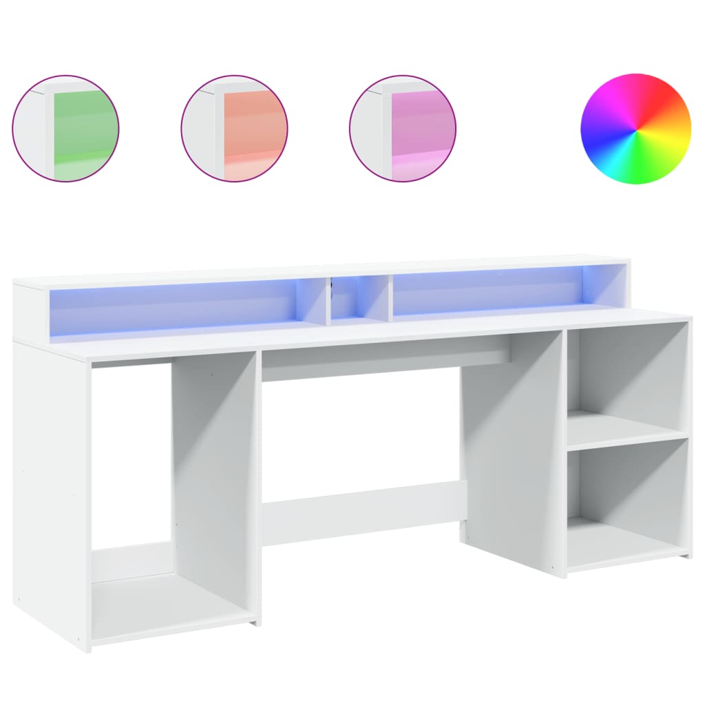 vidaXL Birou cu lumini LED, alb, 200x55x91 cm, lemn prelucrat vidaXL Birou cu lumini LED, alb, 200x55x91 cm, lemn prelucrat