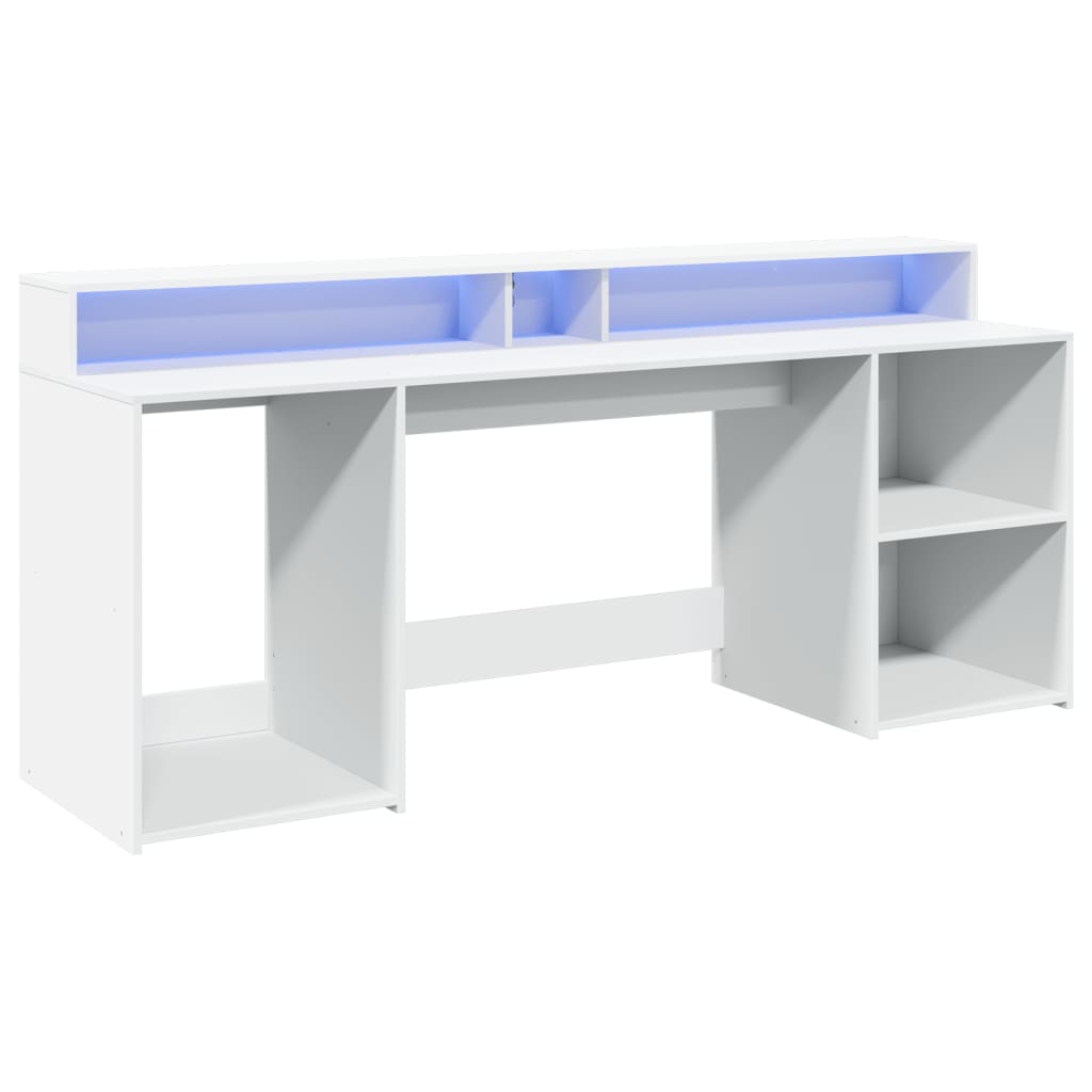 vidaXL Birou cu lumini LED, alb, 200x55x91 cm, lemn prelucrat vidaXL Birou cu lumini LED, alb, 200x55x91 cm, lemn prelucrat