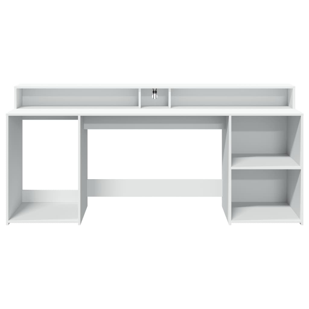 vidaXL Birou cu lumini LED, alb, 200x55x91 cm, lemn prelucrat vidaXL Birou cu lumini LED, alb, 200x55x91 cm, lemn prelucrat