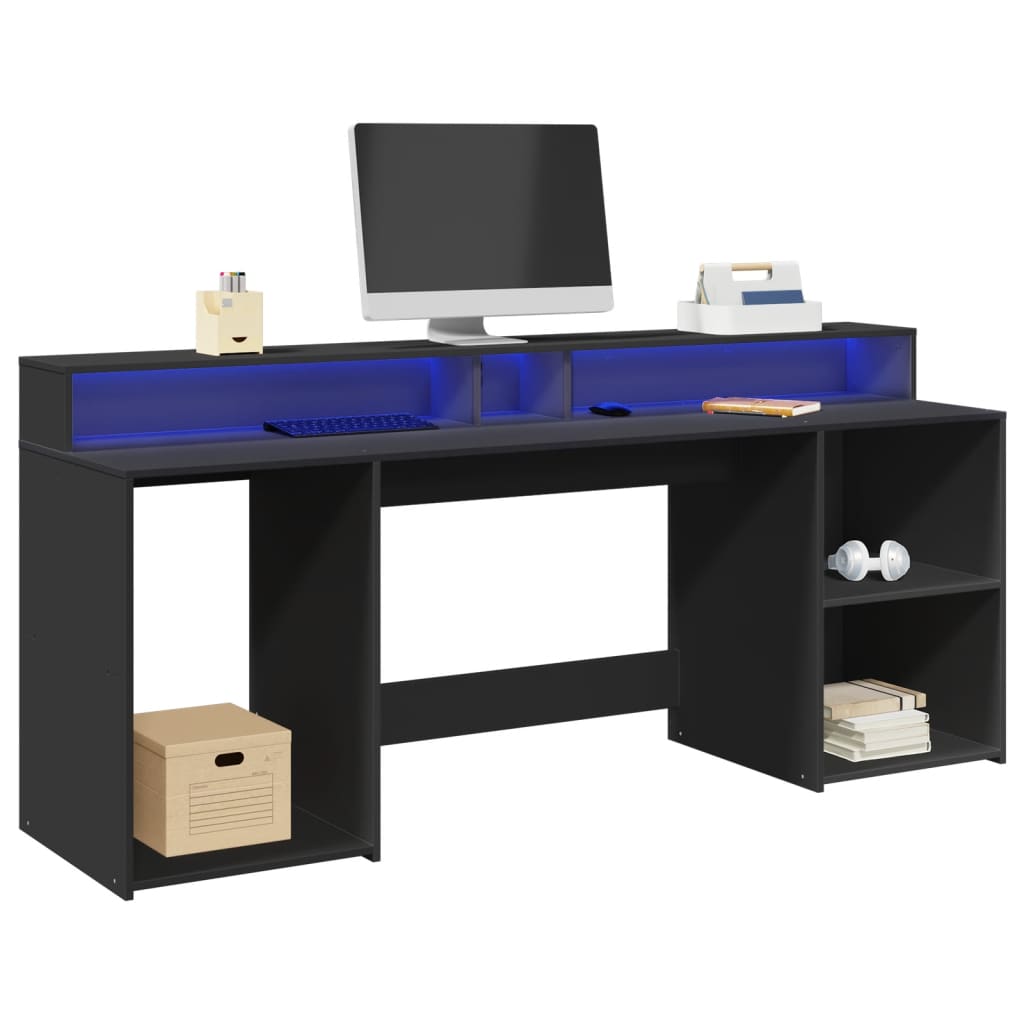 vidaXL Birou cu lumini LED, negru, 200x55x91 cm, lemn prelucrat vidaXL Birou cu lumini LED, negru, 200x55x91 cm, lemn prelucrat
