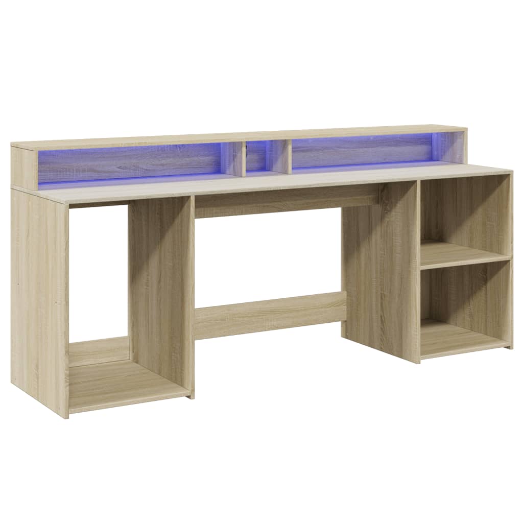 vidaXL Birou cu lumini LED stejar sonoma, 200x55x91 cm, lemn prelucrat vidaXL Birou cu lumini LED stejar sonoma, 200x55x91 cm, lemn prelucrat