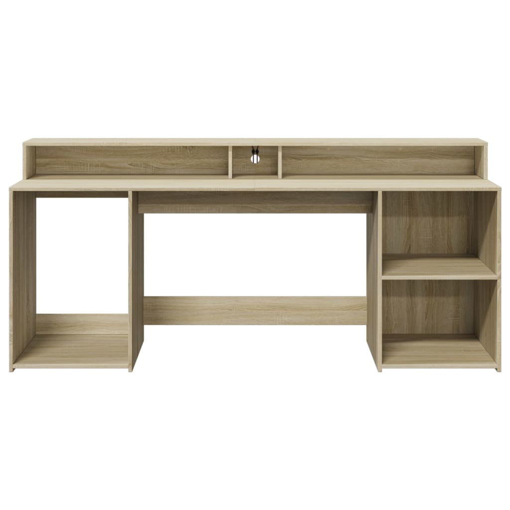 vidaXL Birou cu lumini LED stejar sonoma, 200x55x91 cm, lemn prelucrat vidaXL Birou cu lumini LED stejar sonoma, 200x55x91 cm, lemn prelucrat