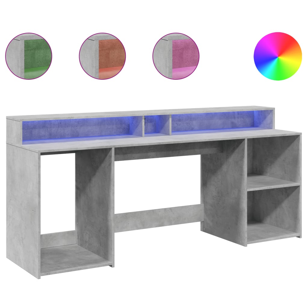 vidaXL Birou cu lumini LED, gri beton, 200x55x91 cm, lemn prelucrat vidaXL Birou cu lumini LED, gri beton, 200x55x91 cm, lemn prelucrat