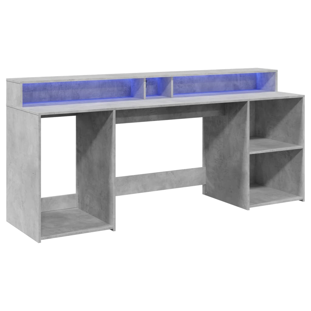 vidaXL Birou cu lumini LED, gri beton, 200x55x91 cm, lemn prelucrat vidaXL Birou cu lumini LED, gri beton, 200x55x91 cm, lemn prelucrat
