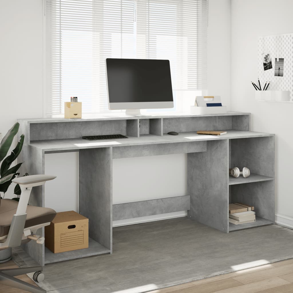 vidaXL Birou cu lumini LED, gri beton, 200x55x91 cm, lemn prelucrat vidaXL Birou cu lumini LED, gri beton, 200x55x91 cm, lemn prelucrat