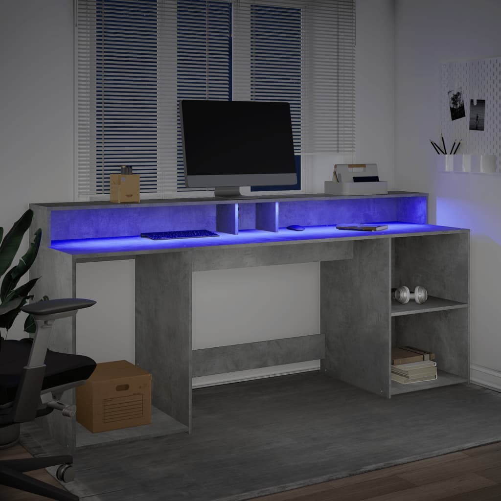 vidaXL Birou cu lumini LED, gri beton, 200x55x91 cm, lemn prelucrat vidaXL Birou cu lumini LED, gri beton, 200x55x91 cm, lemn prelucrat