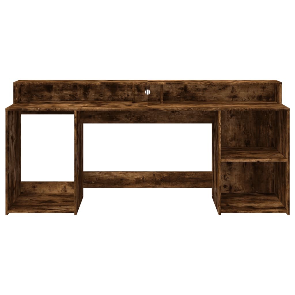 vidaXL Birou cu lumini LED stejar fumuriu 200x55x91 cm lemn prelucrat vidaXL Birou cu lumini LED stejar fumuriu 200x55x91 cm lemn prelucrat