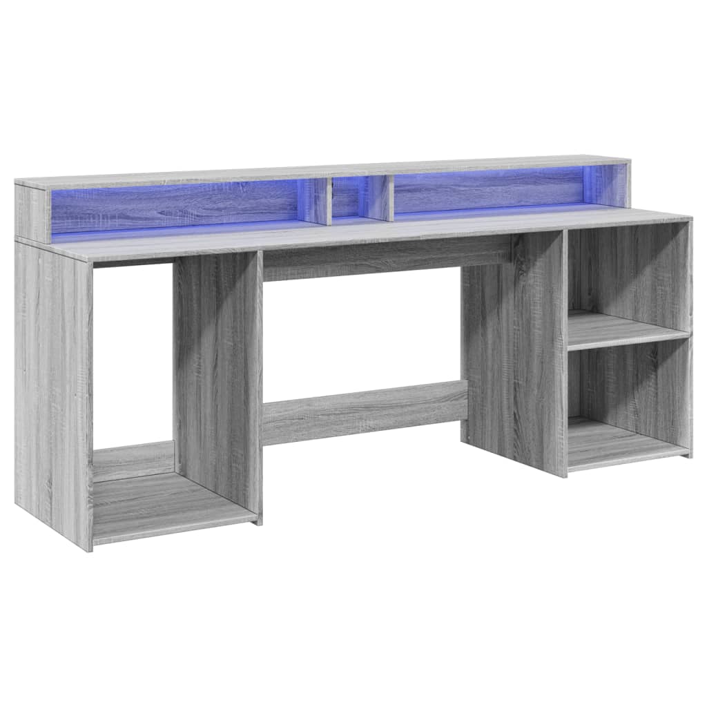 vidaXL Birou cu lumini LED, gri sonoma, 200x55x91 cm, lemn prelucrat vidaXL Birou cu lumini LED, gri sonoma, 200x55x91 cm, lemn prelucrat