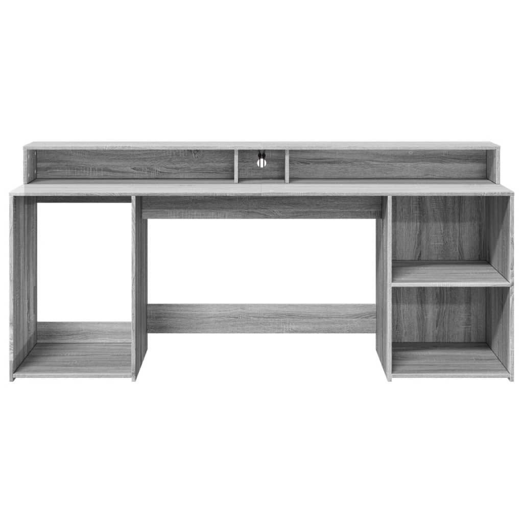 vidaXL Birou cu lumini LED, gri sonoma, 200x55x91 cm, lemn prelucrat vidaXL Birou cu lumini LED, gri sonoma, 200x55x91 cm, lemn prelucrat