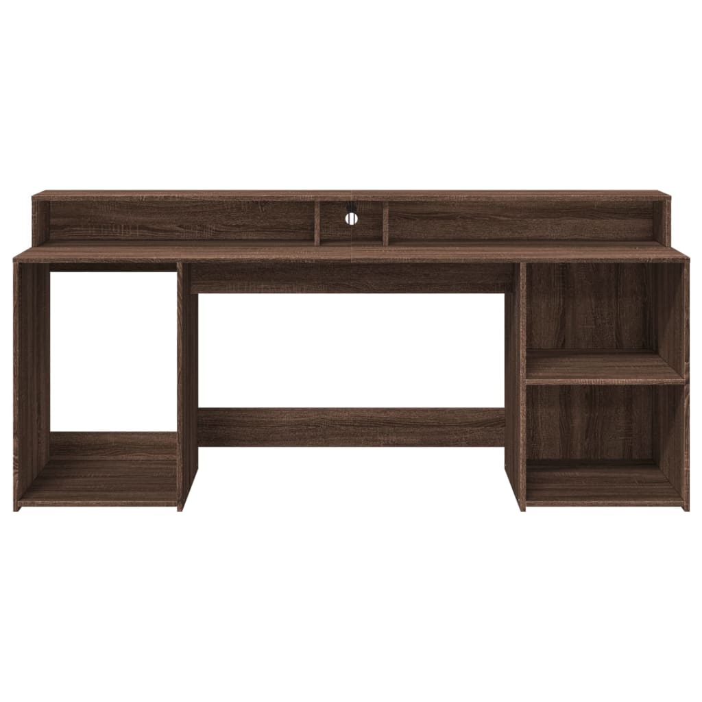 vidaXL Birou cu lumini LED, stejar maro, 200x55x91 cm, lemn prelucrat vidaXL Birou cu lumini LED, stejar maro, 200x55x91 cm, lemn prelucrat