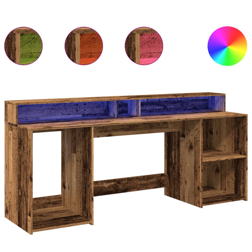 vidaXL Birou cu lumini LED, lemn vechi, 200x55x91 cm, lemn prelucrat vidaXL Birou cu lumini LED, lemn vechi, 200x55x91 cm, lemn prelucrat