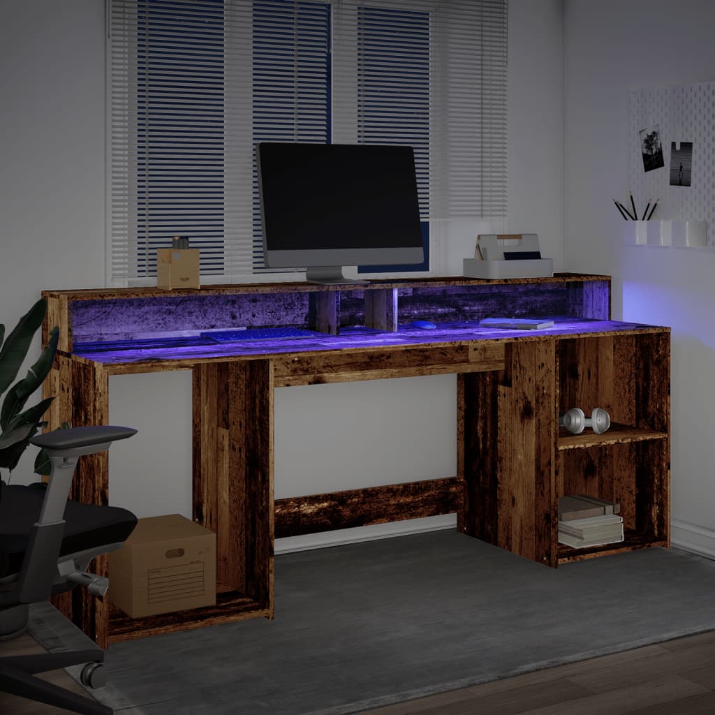 vidaXL Birou cu lumini LED, lemn vechi, 200x55x91 cm, lemn prelucrat vidaXL Birou cu lumini LED, lemn vechi, 200x55x91 cm, lemn prelucrat