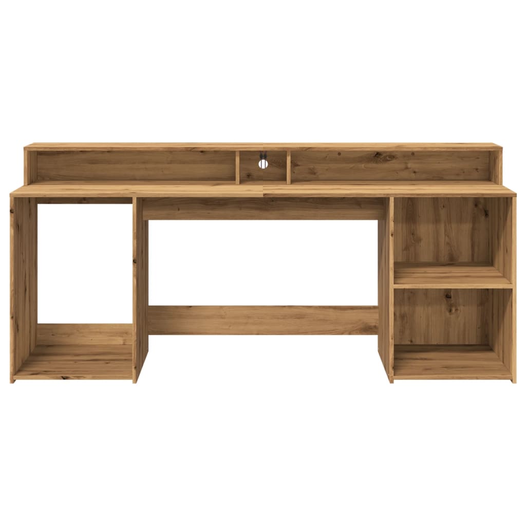 vidaXL Birou cu lumini LED stejar artizanal 200x55x91cm lemn prelucrat vidaXL Birou cu lumini LED stejar artizanal 200x55x91cm lemn prelucrat