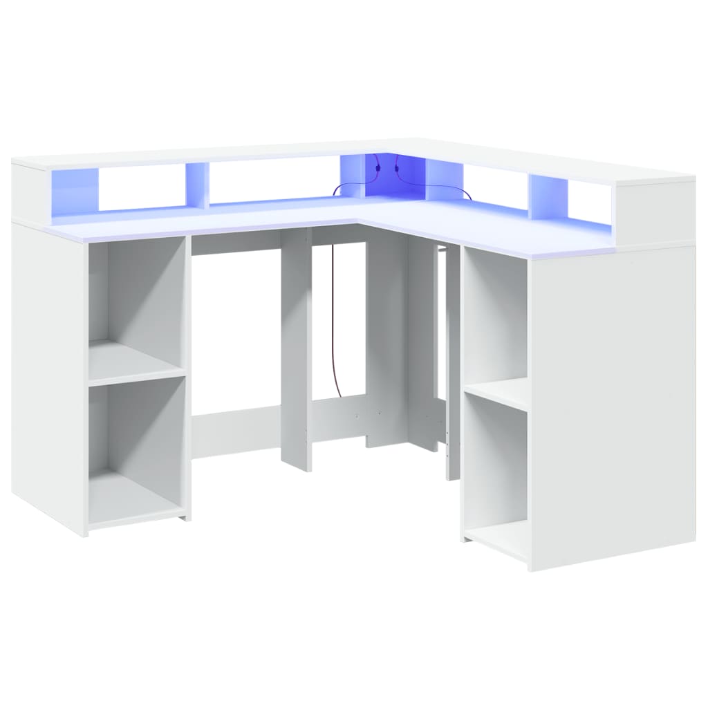 vidaXL Birou cu lumini LED, alb, 130x130x91 cm, lemn prelucrat vidaXL Birou cu lumini LED, alb, 130x130x91 cm, lemn prelucrat